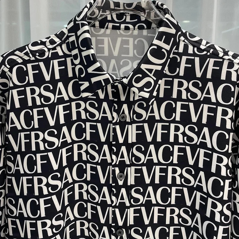 Printed fashion shirt mens spring and summer fashion lapels long sleeves loose slim chic floral top trendy and foreign 240816