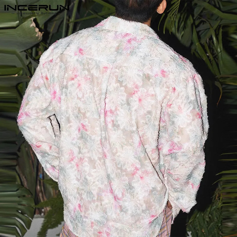 Men Shirt Floral Printing Lapel Long Sleeve Casual Men Clothing Streetwear Loose Korean Style Fashion Shirts S-5XL INCERUN 240816