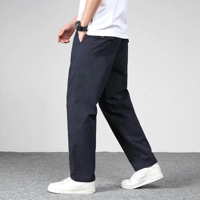 Mens casual cargo cotton pants mens pocket loose straight autumn clothing jogging sports work clothes 240816