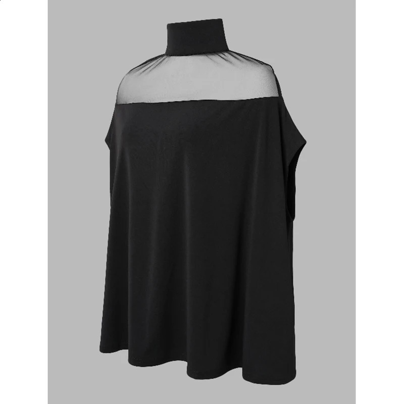 Krisnanas Fashion Womens Batwing Sleeves See Through Casual High Collar Shirt Top 240814