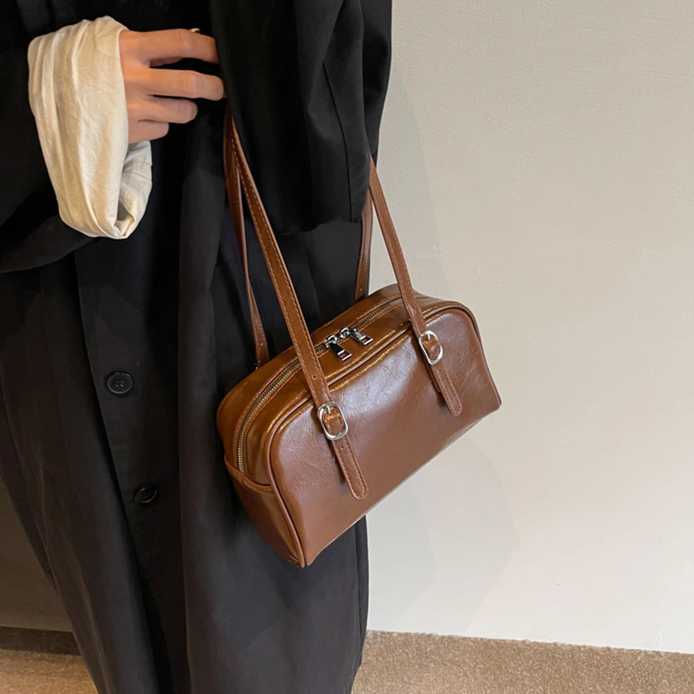 Womens shoulder bag solid color Boston with adjustable strap fashionable handbag suitable for work shopping and travel 240817