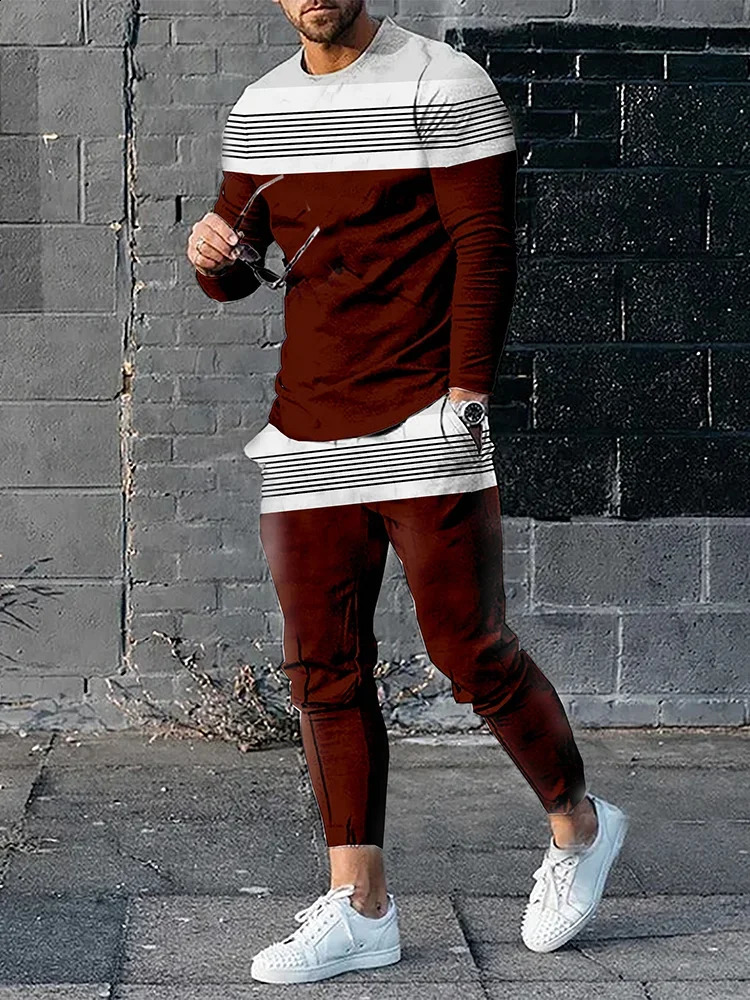 Autumn Ultra fine 2-piece Track Clothing Long Sleeve T-shirt Sports Pants Set Mens Street Clothing Sports Shirt Trouser Set 240827