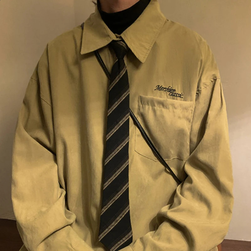 Gmiixdermens Japanese Preppy Blouse Loose Fitting Long Sleeved Button Lapel Blouse Versatile Tie Preppy Vintage Green Shirt Top 240816