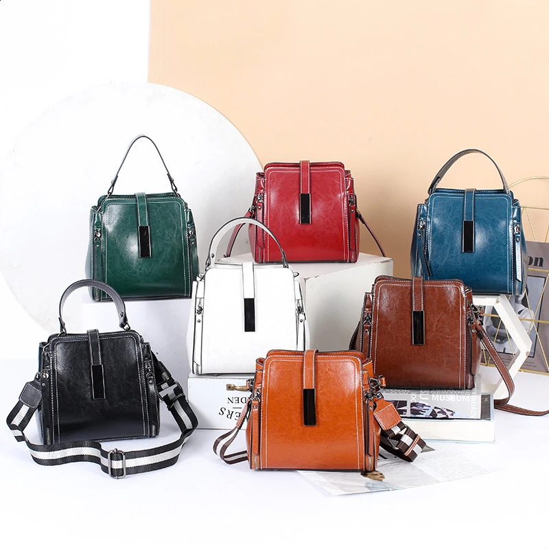 Hifashion Vintage Genuine Leather Bucket Small Shoulder Crossbody Bags For Women Trend er Top Handle Ladies Handbags 240816