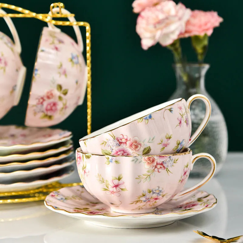 5-Color Bone Chinese Coffee Cup Sauce Spoon Set Flower Tea Cup Set European Ceramic Cup and Sauce Used for Coffee Cup Gifts 240816bj