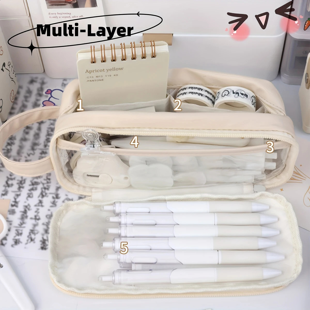 Large Capacity Clear PVC Pencil Case Transparent Waterproof Zippered Pen Pouch Stationery For Student Desk Storage Organization 240816