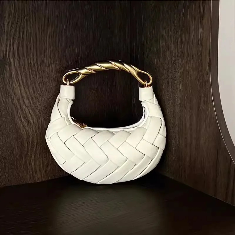 Hollow Out Bucket Tote Bags For Women er Handbags And Purses In Casual PU Handmade Weave Small Shoulder 240816