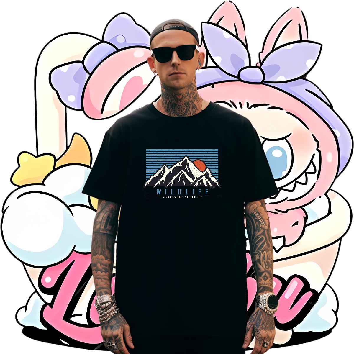 Soft Mens T Shirts 230g 100% Cotton mountains Casual Beach DIY Anime Breathable Soft Tshirts Fashion Casual Clothings