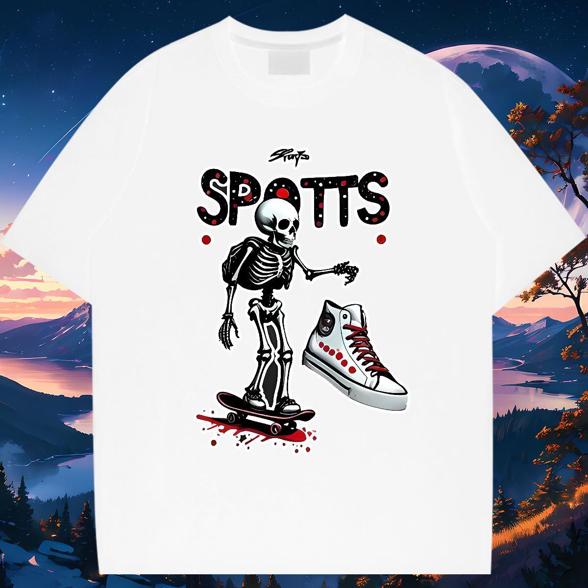 Cool Design Mens T Shirts 230g 100% Cotton skull High Street Hip Hop Customized Print Breathable Crew Neck Men Tops Tees Casual New Polos