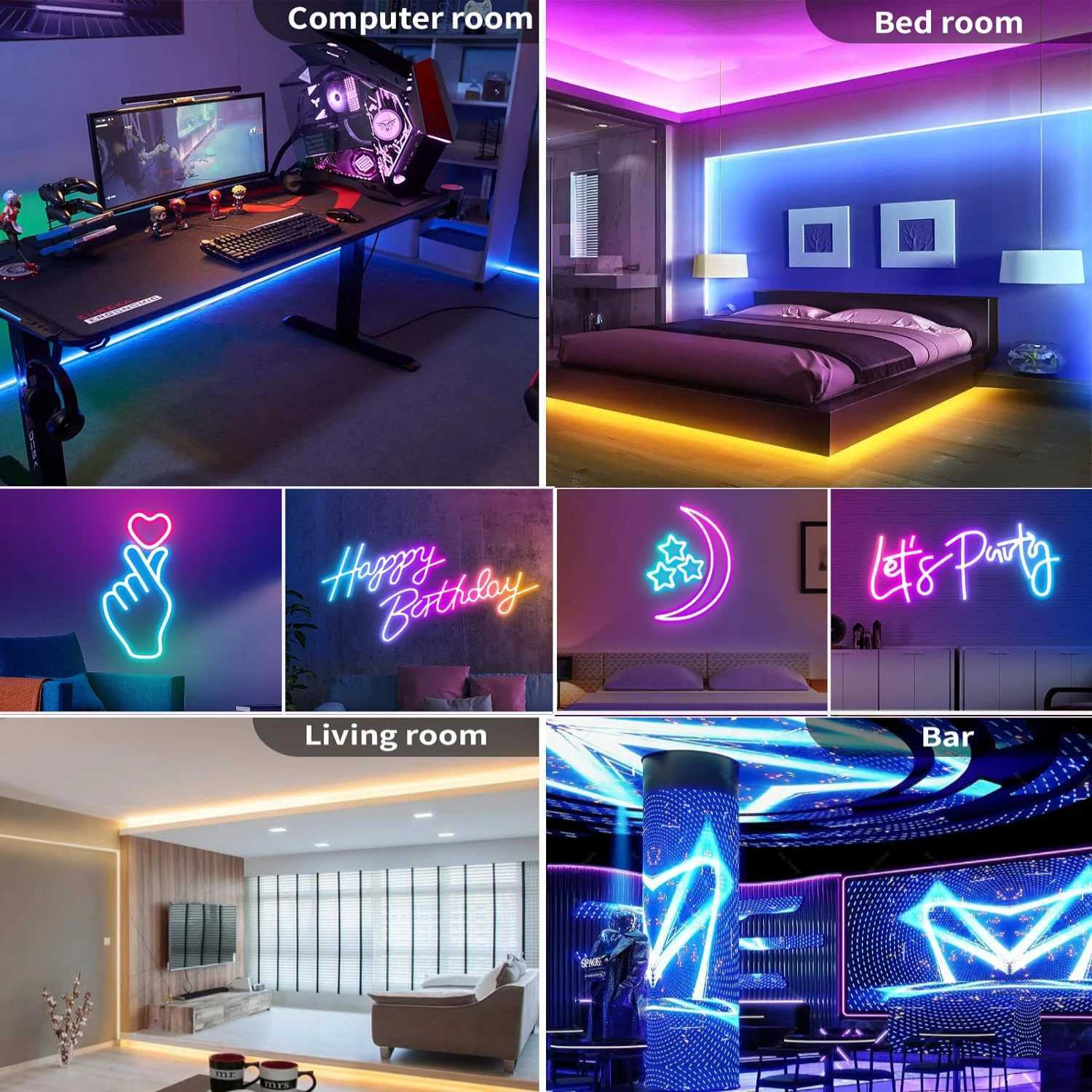 RGB neon light LED strip waterproof flexible tape neon light with 44 key remote control for home room outdoor decoration B240817