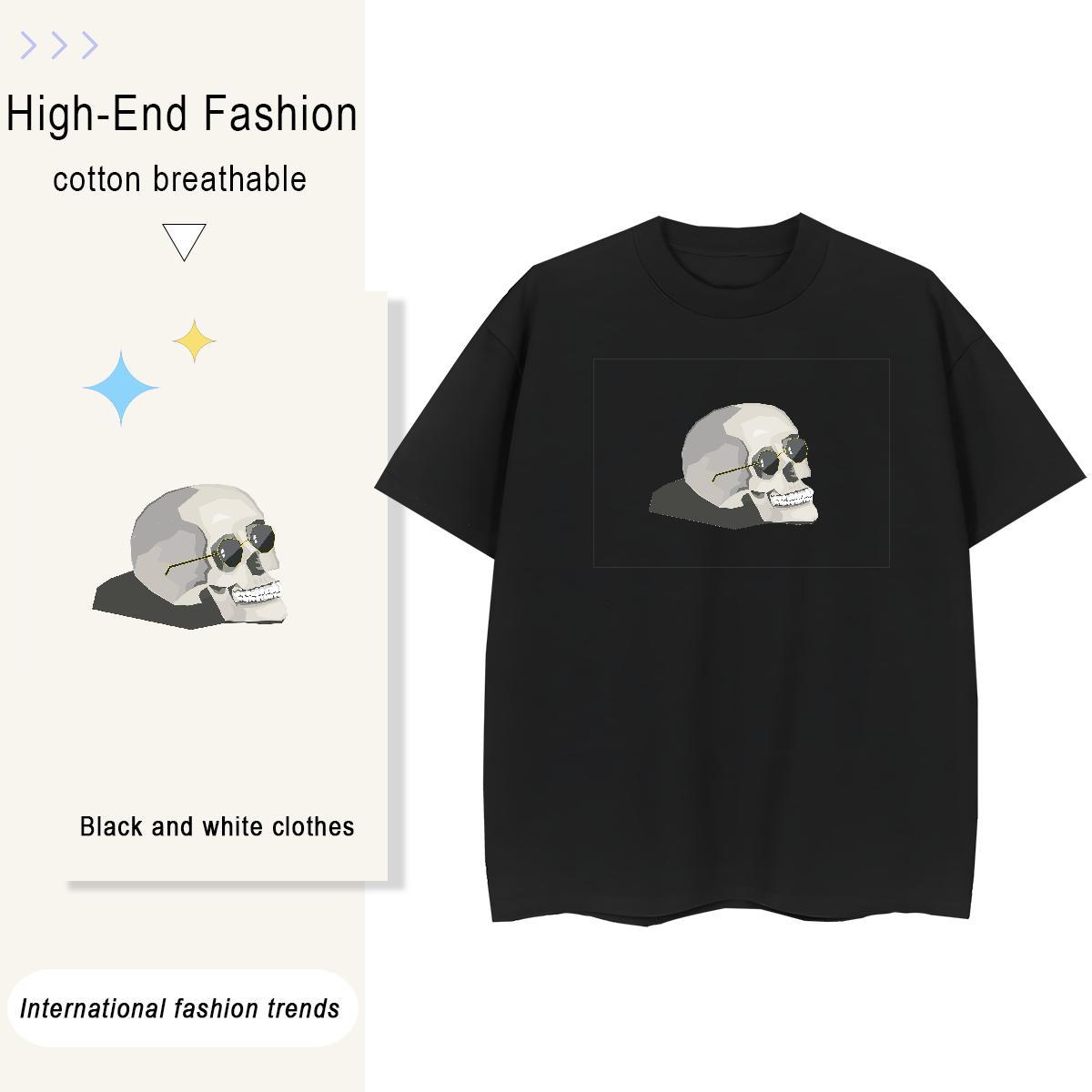 Classic T shirt 230g Pure Cotton skull Beach Custom Print Oversized Round Neck Short Sleeve Mens Tshirts Wholesale Tops Tees