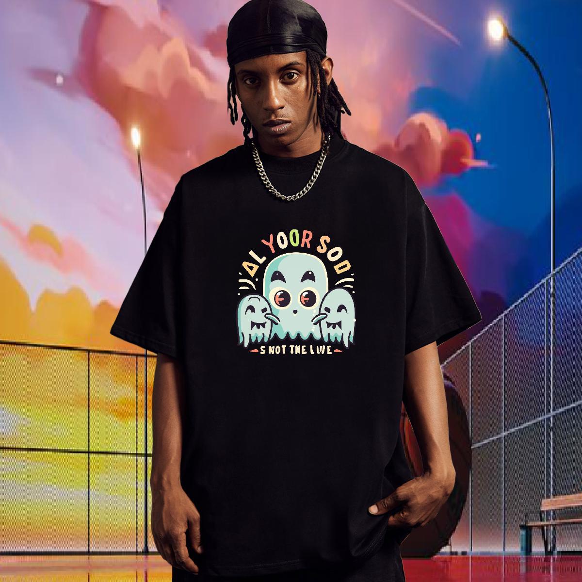 Classic T shirt 230g Pure Cotton skull Daily Wear DIY Logo Oversized Short Sleeve O-Neck Men Tees Wholesale Tops