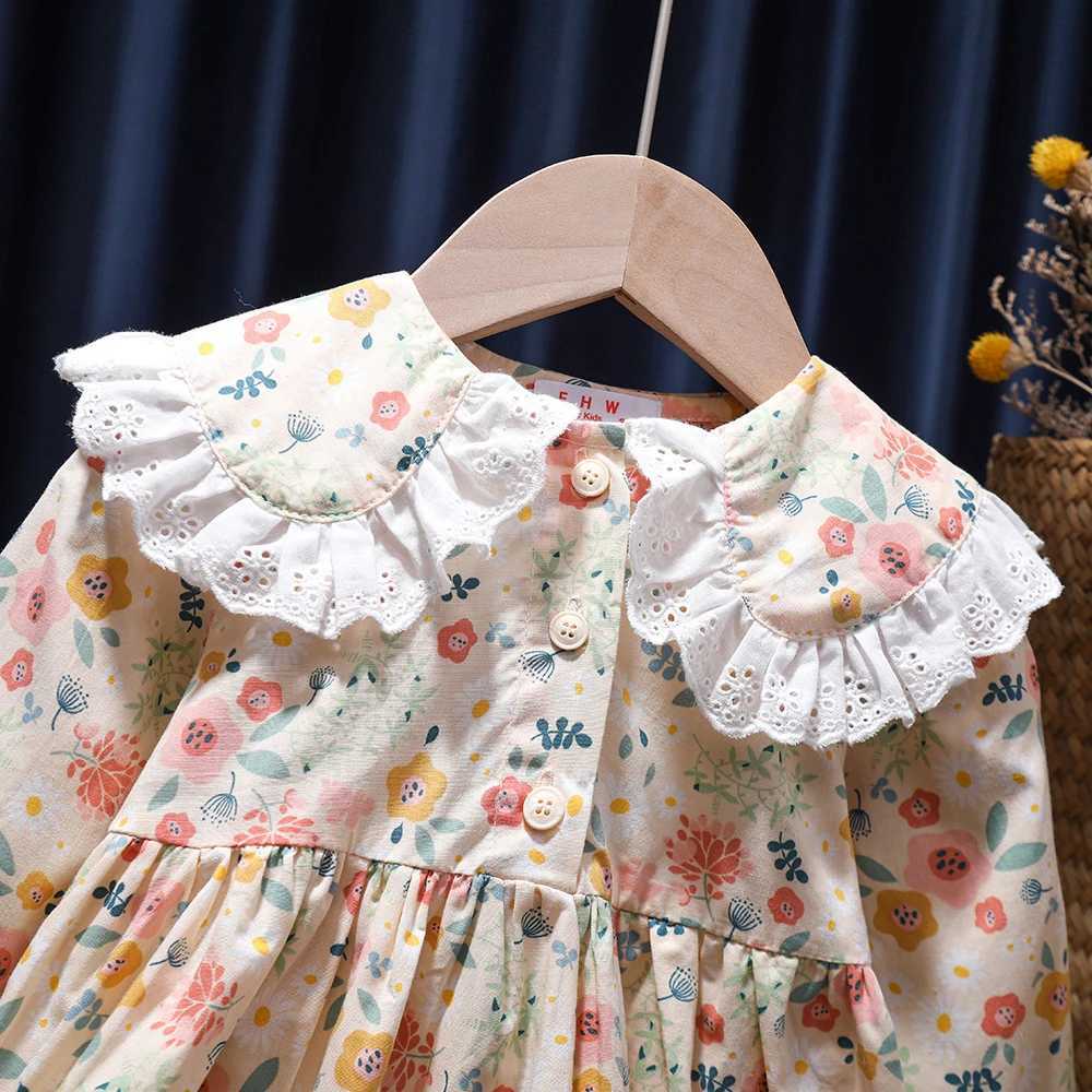Fashion Floral O-Neck Long Sleeves Dress for Baby Kids Girls Spring Autumn Casual Dress for Princess Children Par Daily DressXJ241206