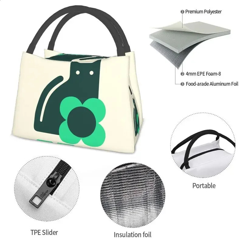 Orla Kiely Cat Insulated Tote Bag for Women Scandinavian Portable Cooler Thermal Food Lunch Box Hospital Office 240816