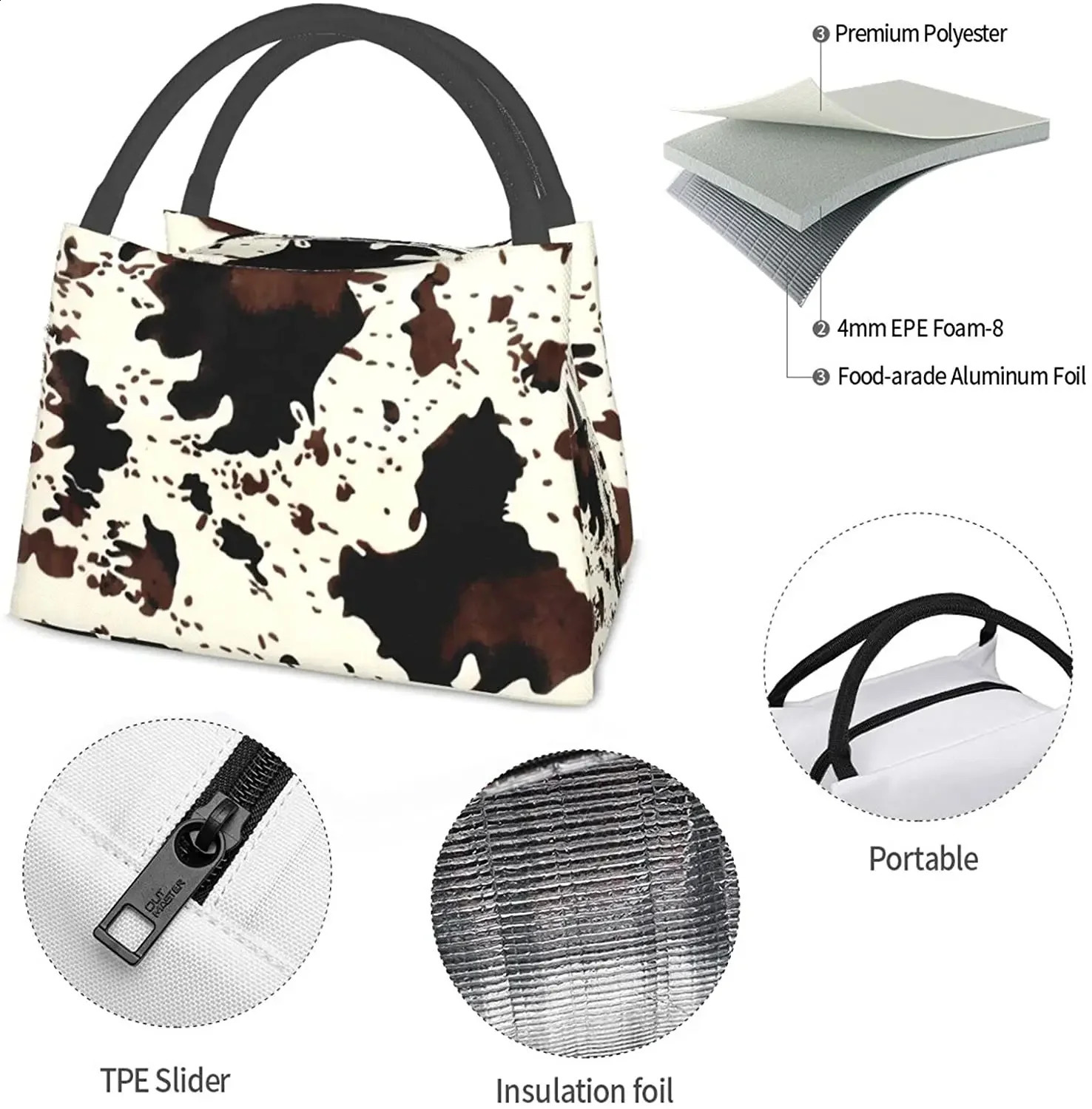 High Capacity Cow Print Western Cute lunch bag Insulated Lunch Box for Women Reusable Adult Lunch Bags Portable School Work 240816