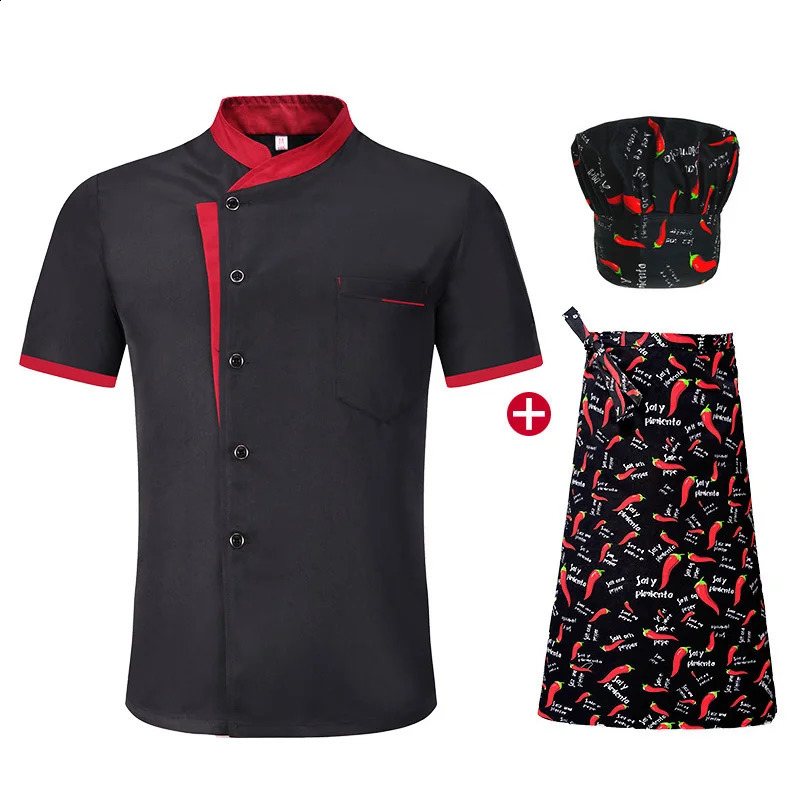 Summer Chefs Short Sleeve Set Restaurant el Kitchen Workwear Men Breathable Thin Chef Jacket Apron chef coat with hat Women 240816CJ