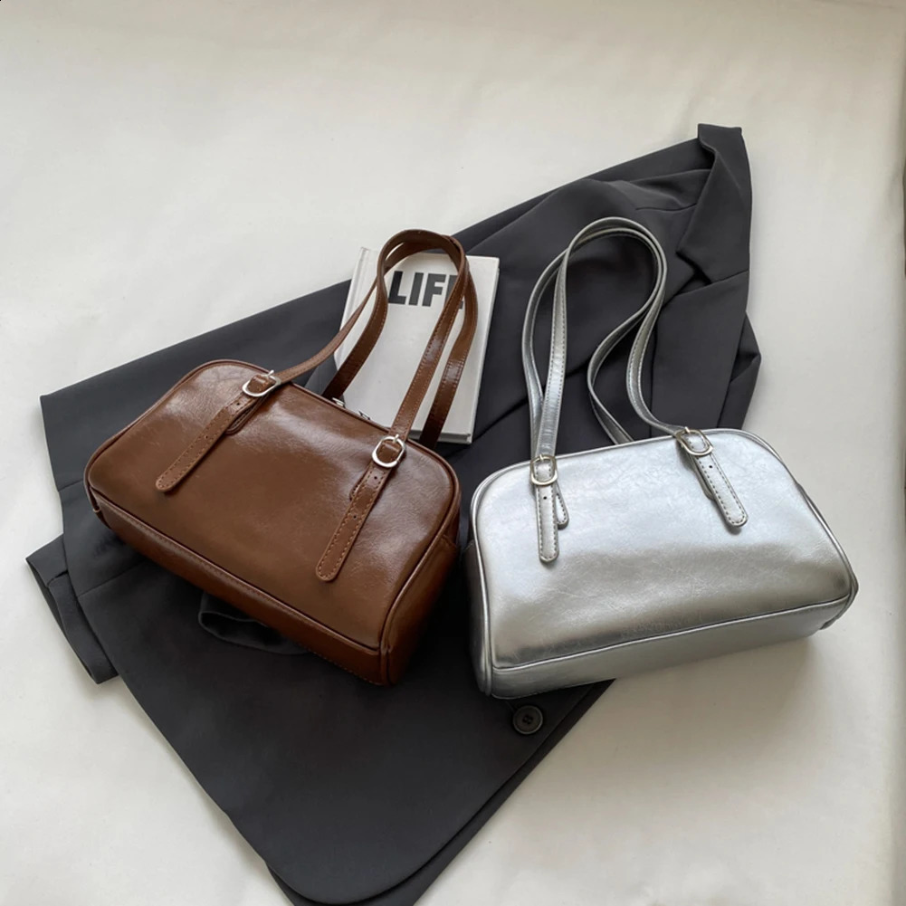 Womens shoulder bag solid color Boston with adjustable strap fashionable handbag suitable for work shopping and travel 240817