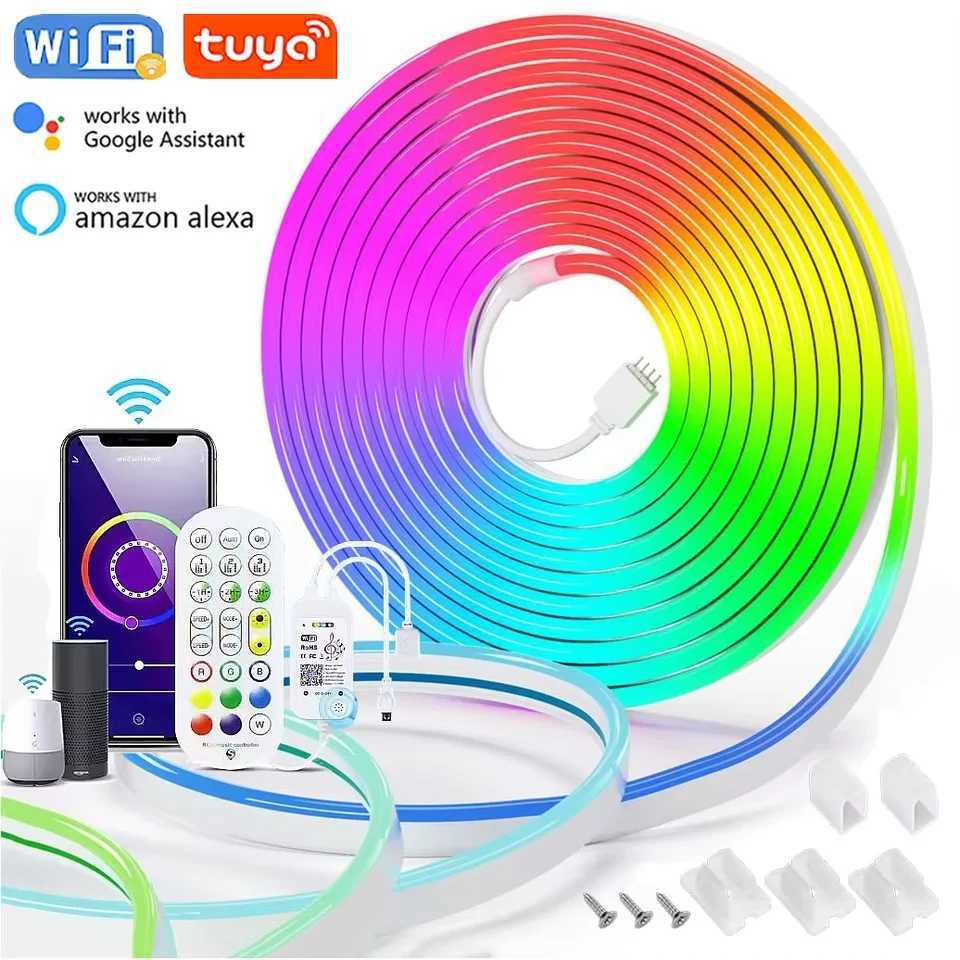 5V USB RGB neon light LED strip 1/2/3/4/5M Tuya WiFi neon light RGB strip and smart living application/Alexa/Google Home for neon light decoration lig