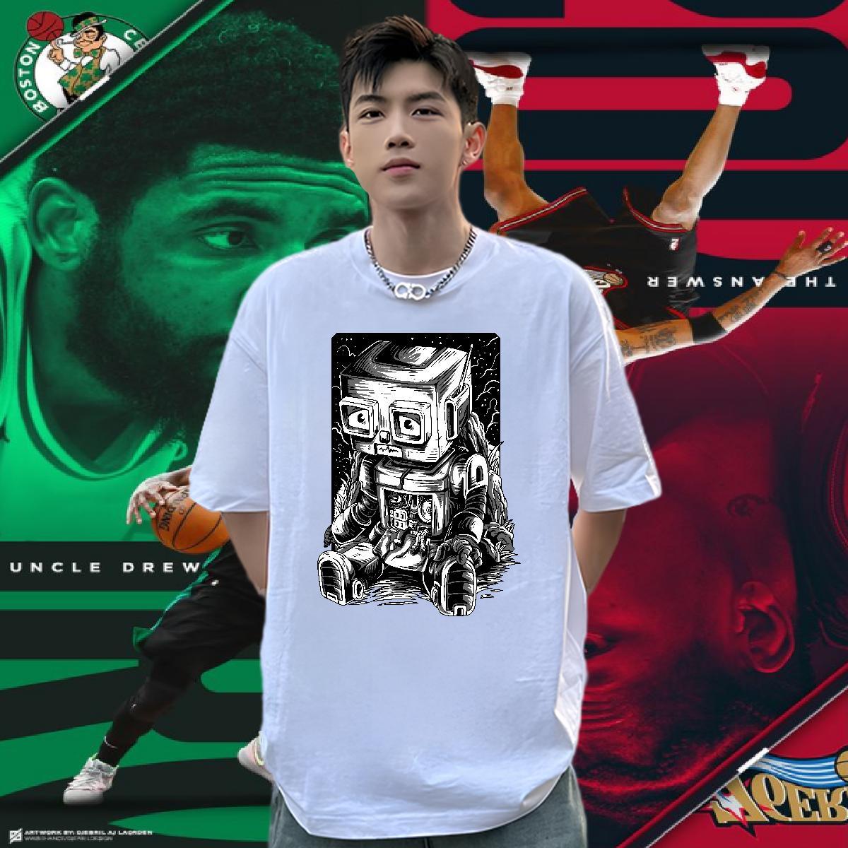 Free Shipping T-Shirts 230g Pure Cotton robot Hip Hop Street Custom Anime Round Neck Short Sleeve Men Tshirts Customized Tops Tees