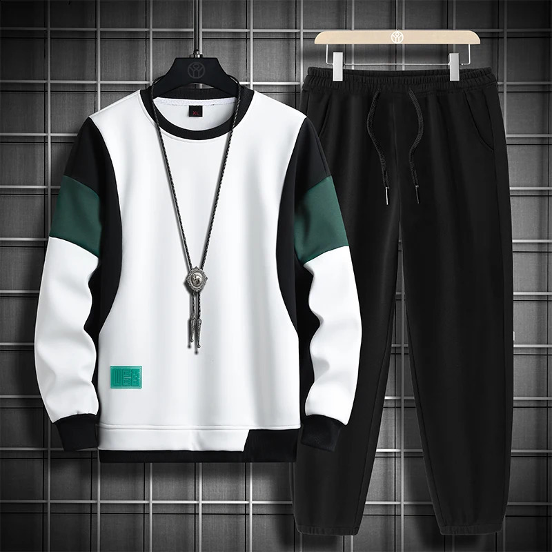 Spring Autumn Black Running Tracksuits For Mens Set Sweatshirt Joggers Sweatpants Sporting Oversize 4XL 240821