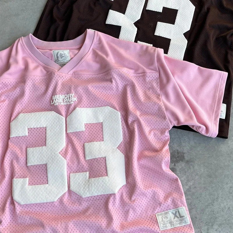 33 Oversized Pink Jersey University Street Style T-Shirt Suitable For Womens Fashion Couple Sportswear Mesh Quick Drying Football Y2k Top 2
