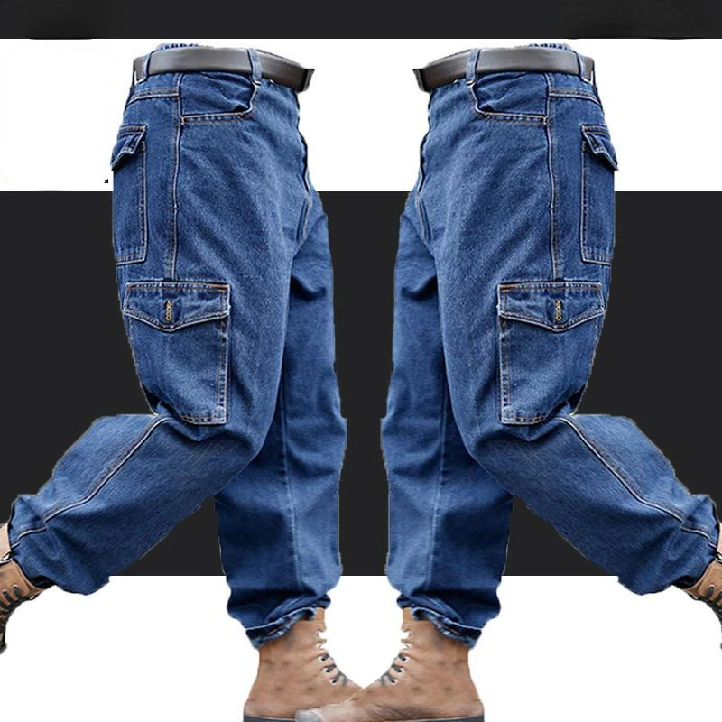 Mens clothing mens pants wearresistant and scalp resistant thick cotton work clothes denim multiple pockets 240816