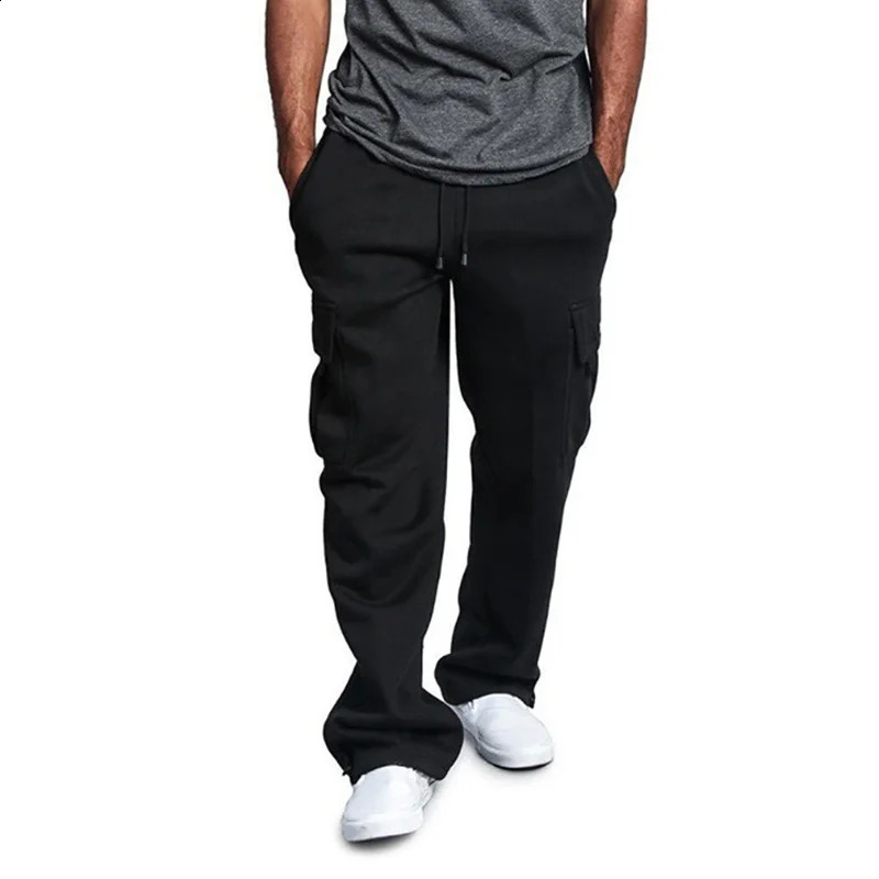 Mens Cargo Pants Loose Drawstring Sweatpants with Pockets Sports Straight Trousers Jogging Long Pants Hip Hop Streetwear 250411