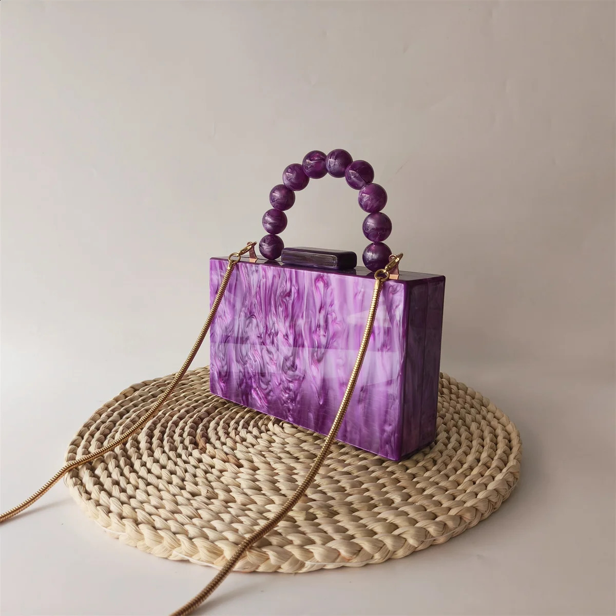 Lady Pearl Marble Blue Acrylic Box Clutches Evening Beaded Handle Bag Wedding Dinner Party Women Prom Purses Bridal Handbag 240816