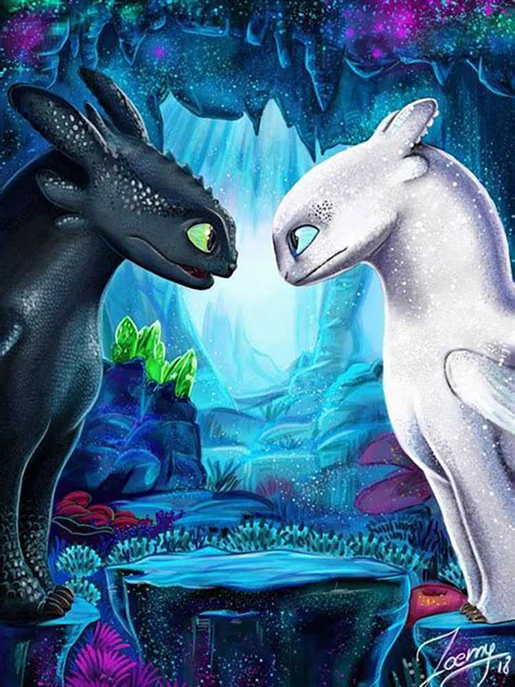 Handmade DIY cartoon dragon tamer diamond painting kit water diamond dinosaur cross stitch diamond mosaic home decorationXJ240816