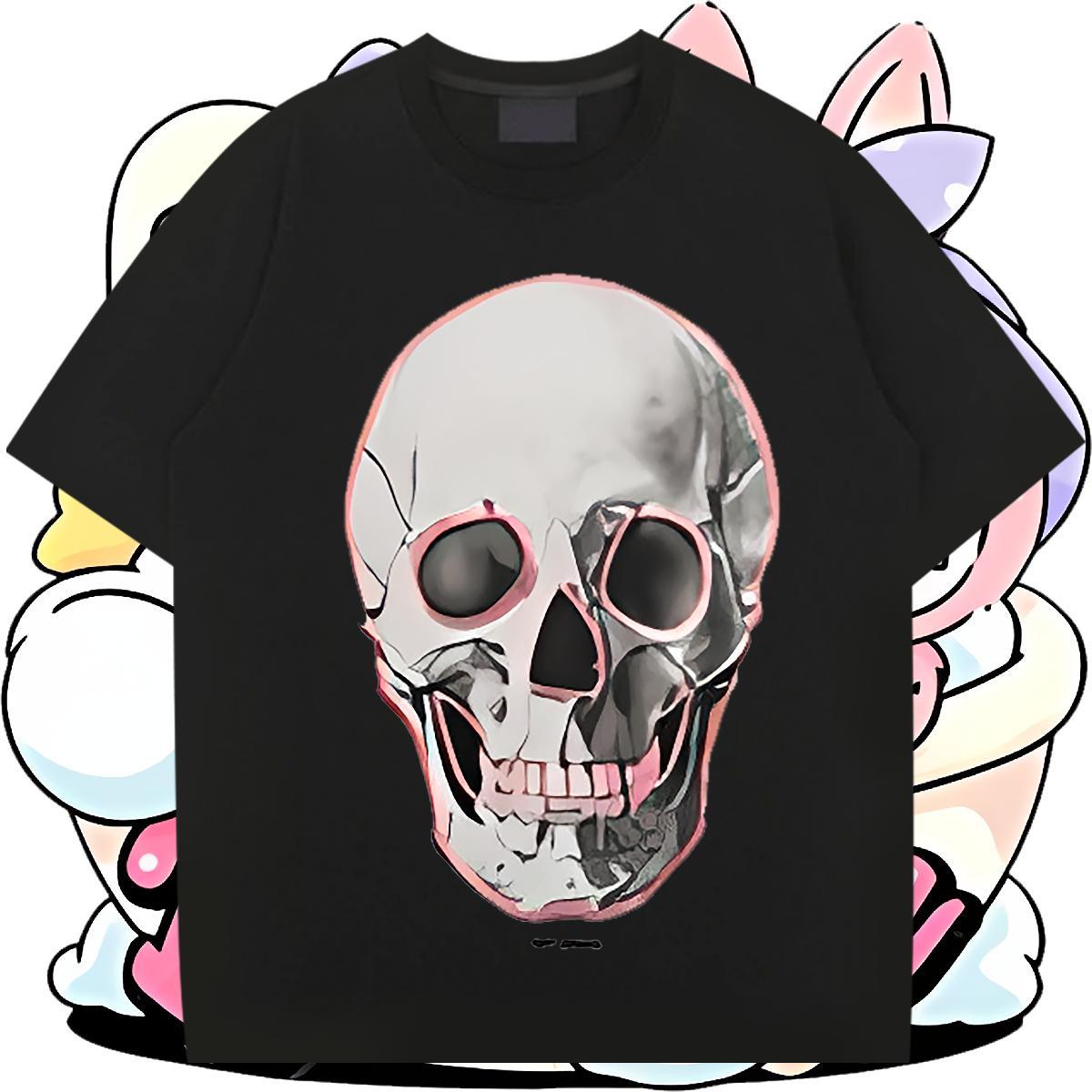 Classic T-Shirts for Men 230g Pure Cotton skull Street Skull Breathable Short Sleeve Mens Tshirts Fashion Casual Tee Shirt