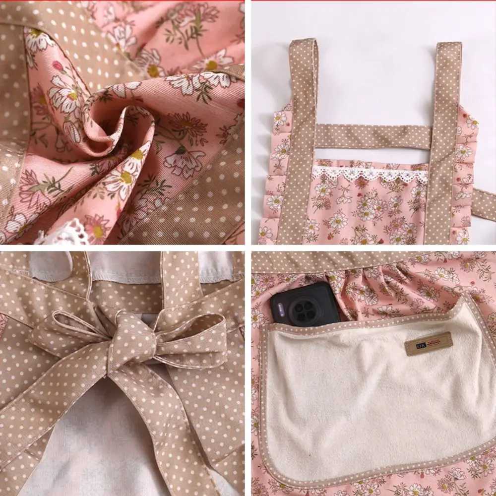 Lovely Floral Print Lace Cotton Apron Princess Skirt Apron Home Kitchen Fashion Apron Female Male Adult Cooking AccessoriesXJ240816