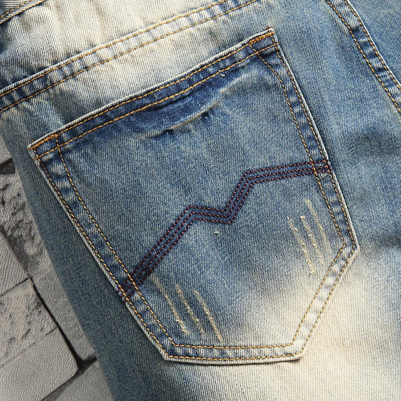 Retro Distressed Tear Ultra Thin Jeans Suitable for Mens Street Hip Hop Stretch Straight Fashion Motorcycle Denim Trouser Men 240816