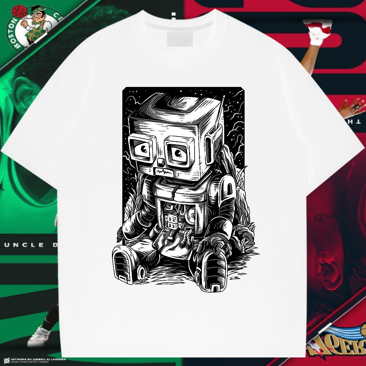 Free Shipping T-Shirts 230g Pure Cotton robot Hip Hop Street Custom Anime Round Neck Short Sleeve Men Tshirts Customized Tops Tees