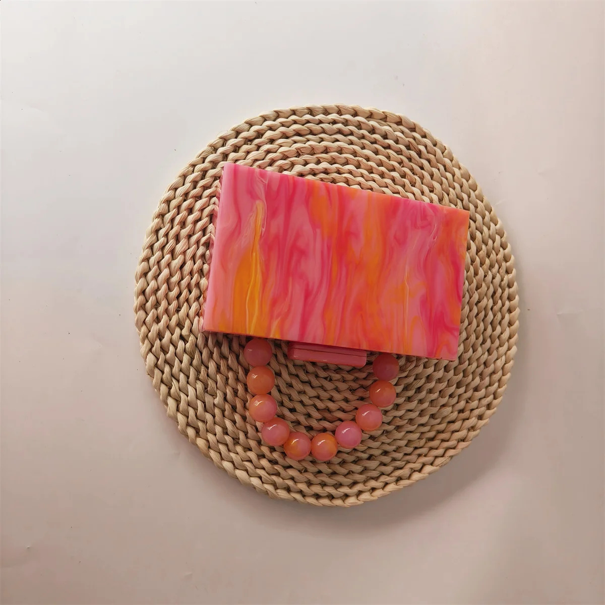 Latest Ink beaded Pearl Marble Orange Acrylic Box Clutch Bags Women Party Evening Beach Flap Bridal Wedding Purse And Handbags 240816