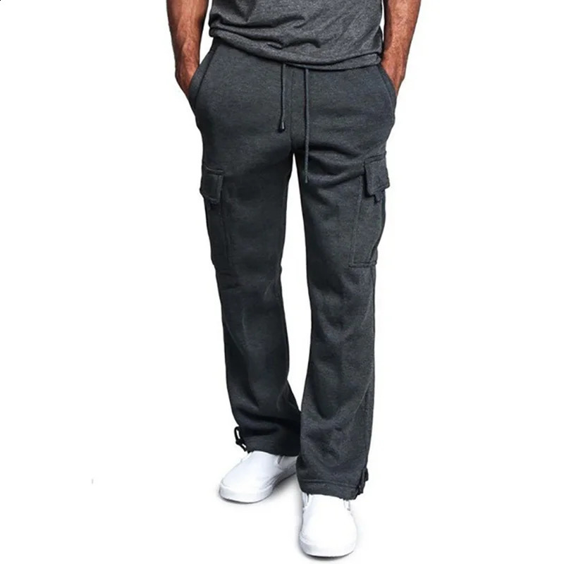 Mens Cargo Pants Loose Drawstring Sweatpants with Pockets Sports Straight Trousers Jogging Long Pants Hip Hop Streetwear 250411