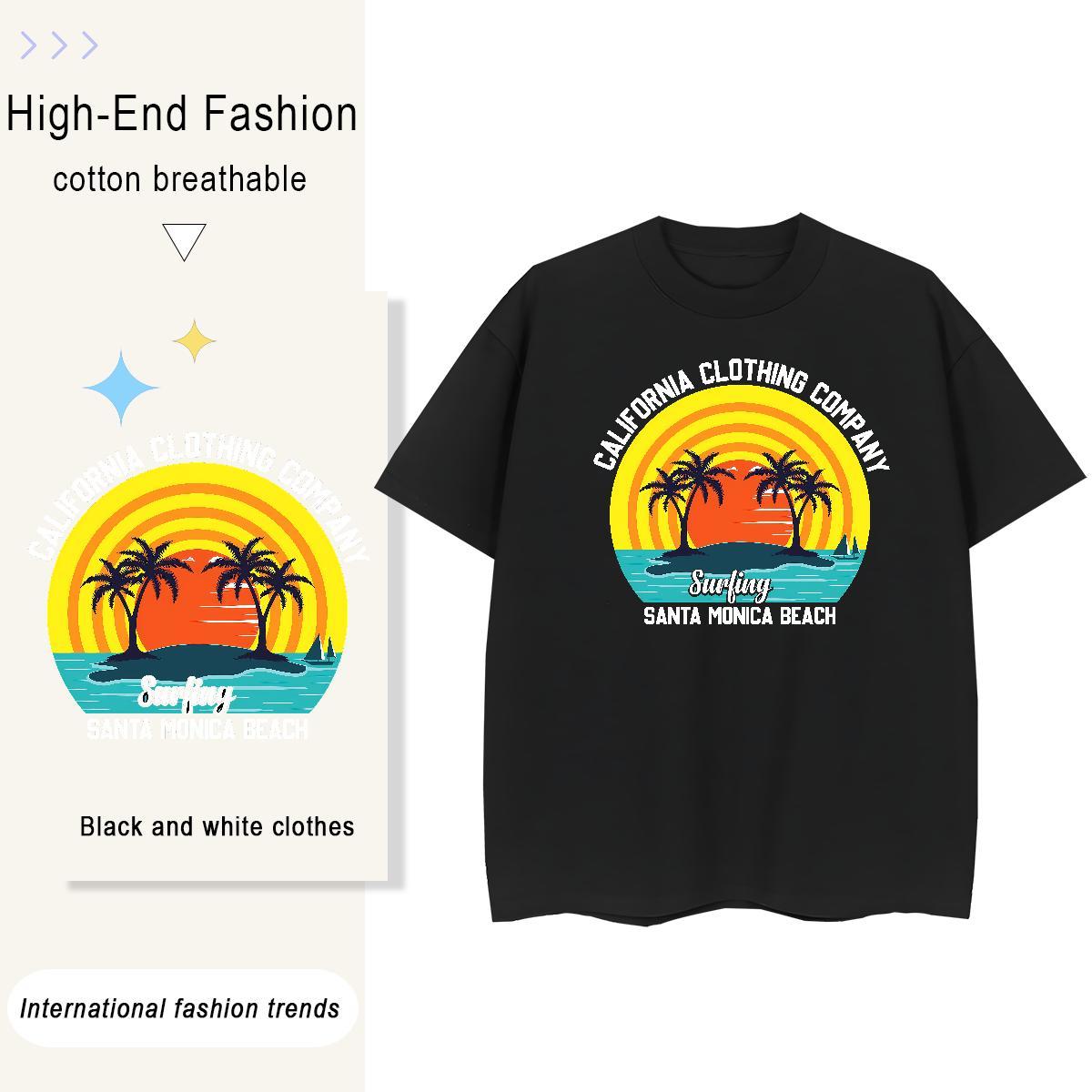 Popular sea 230g Pure Cotton Couples T Shirts Street Casual Breathable Crew Neck Mens T Shirts Free Shipping Custom Printed Clothes