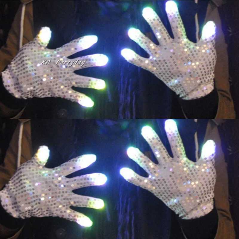 LED Sequin White Rave Flashing Gloves Glow Light Up Finger Tip Lighting Glove Birthday Gift Luminous Costumes Wedding Festival Y240817