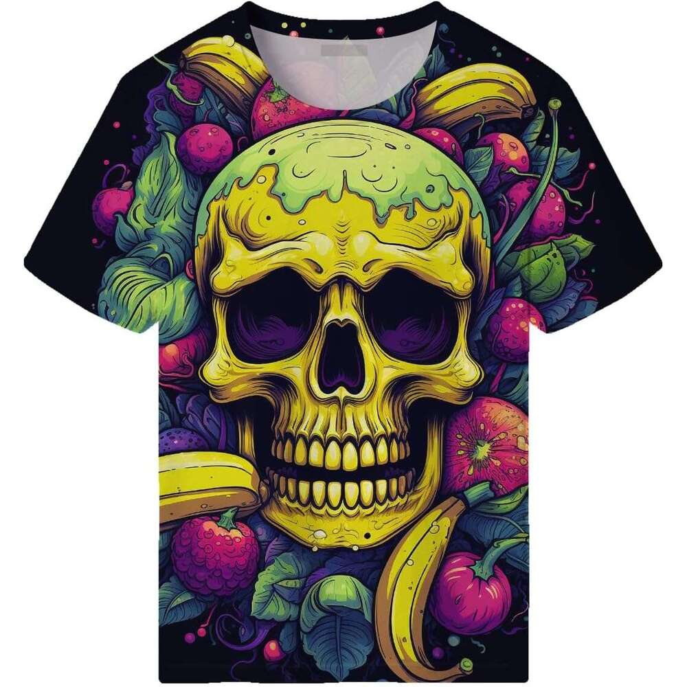 Halloween Mens T Shirt Novelity 3D Print T-Shirts For Men Hawaiian Style Fruit Graphic Skull Short Sleeve Shirts Tshirt Tee Casual Tops Summer Clothes