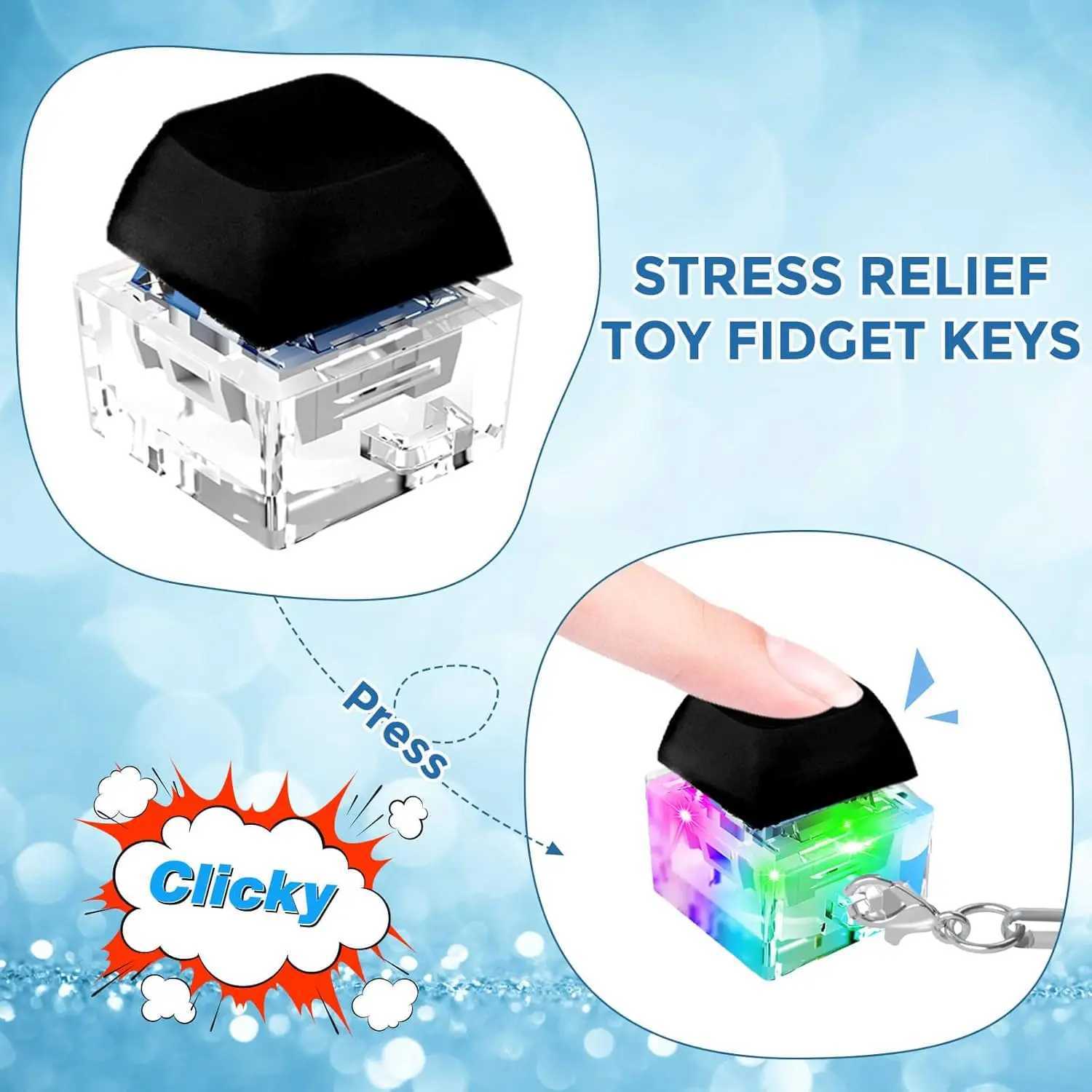 LED Keyboard Fidget Toys Keychain Keyboard Fidget Key Chain Decompression Toys Finger Button Clicker Stress Relief Gifts Y240817