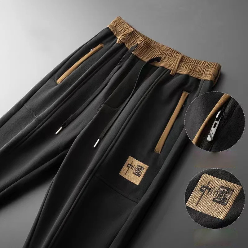 Summer Casual Pants Mens Patchwork Stretch Waist Zipper Pocket Trousers Loose Straight Leg Slim Sweatpants Fashion Mens Pants 240816