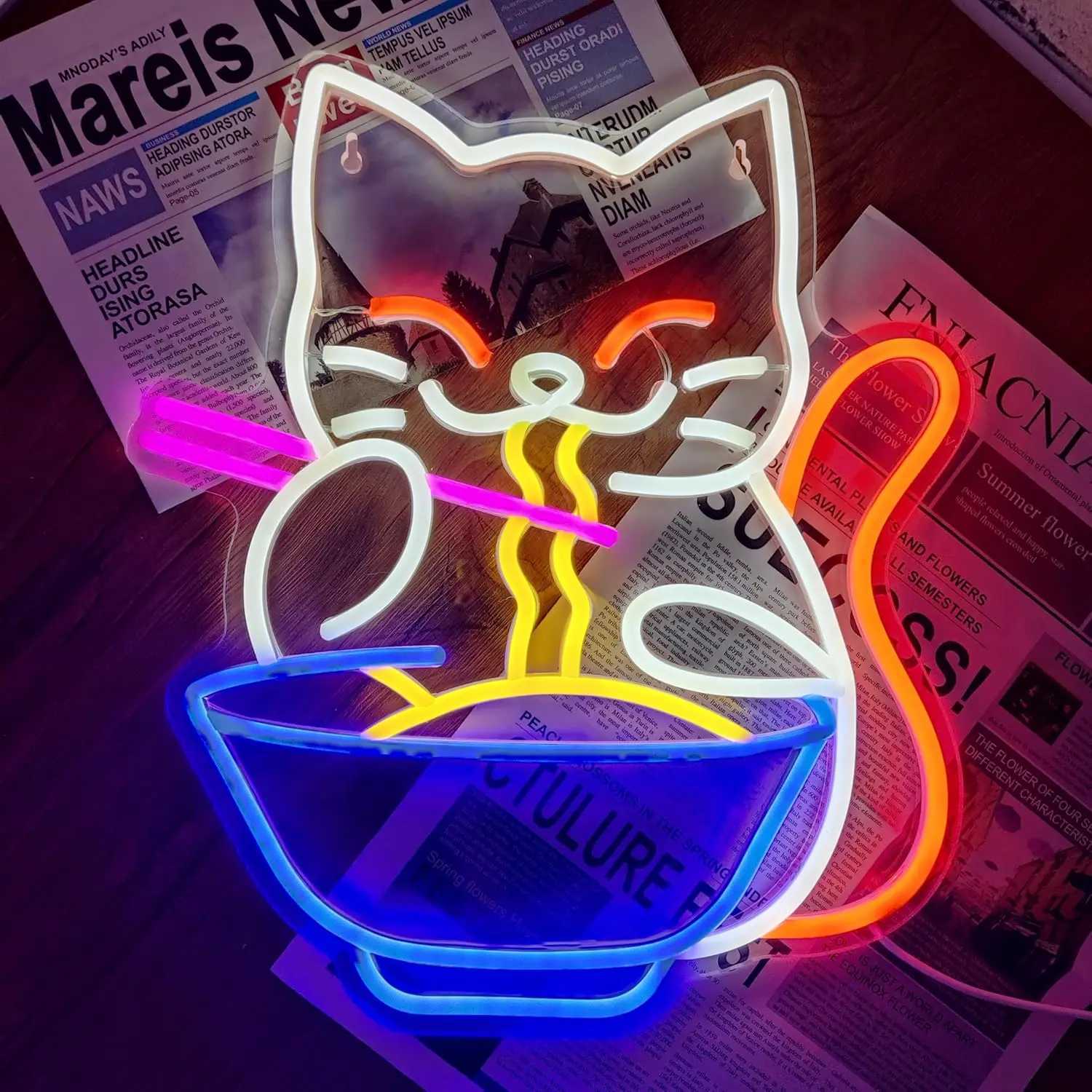 Lucky Cat Noodle LNeon Logo LED Neon Sign Illuminates Neon Sign Wall Decoration Home Bar Living Room Store Club Tavern B240817