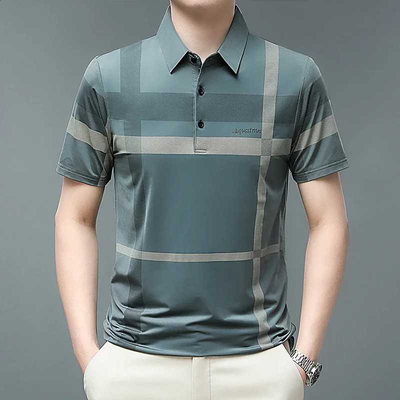 Mens Business Casual POLO Short Sleeved Smooth and Wrinkle Resistant Comfortable Top 240816