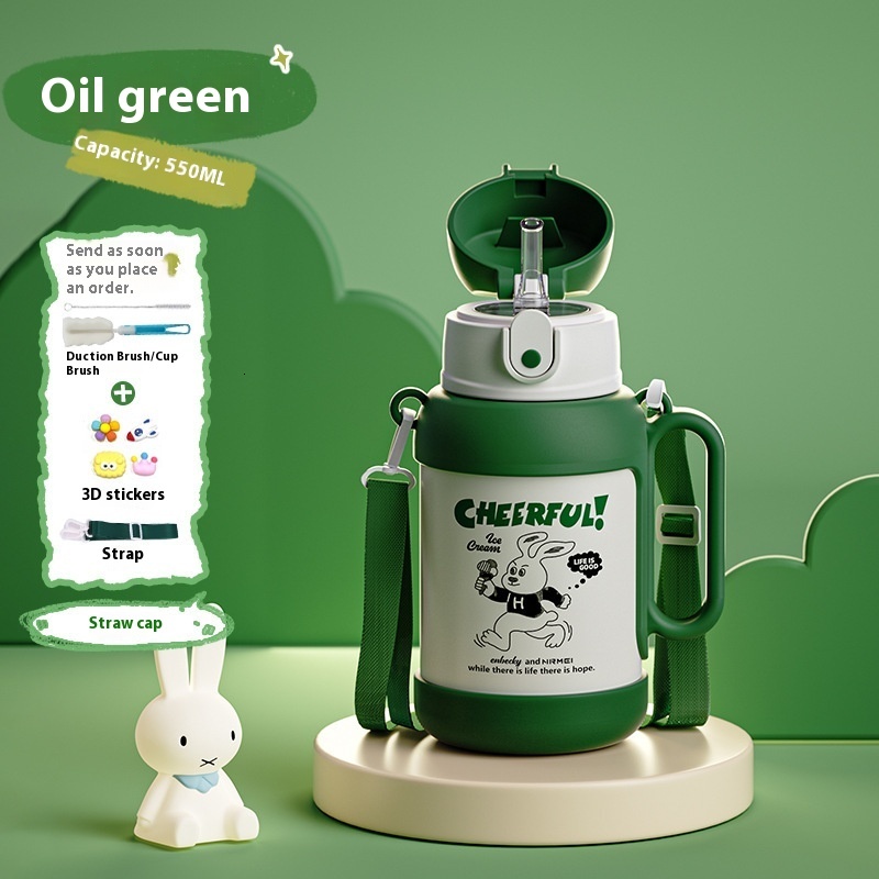 Stylish Kids' Insulating Water Jug - 316 Food Safe Stainless Steel, Ideal for School Use with Integrated Straw Feature