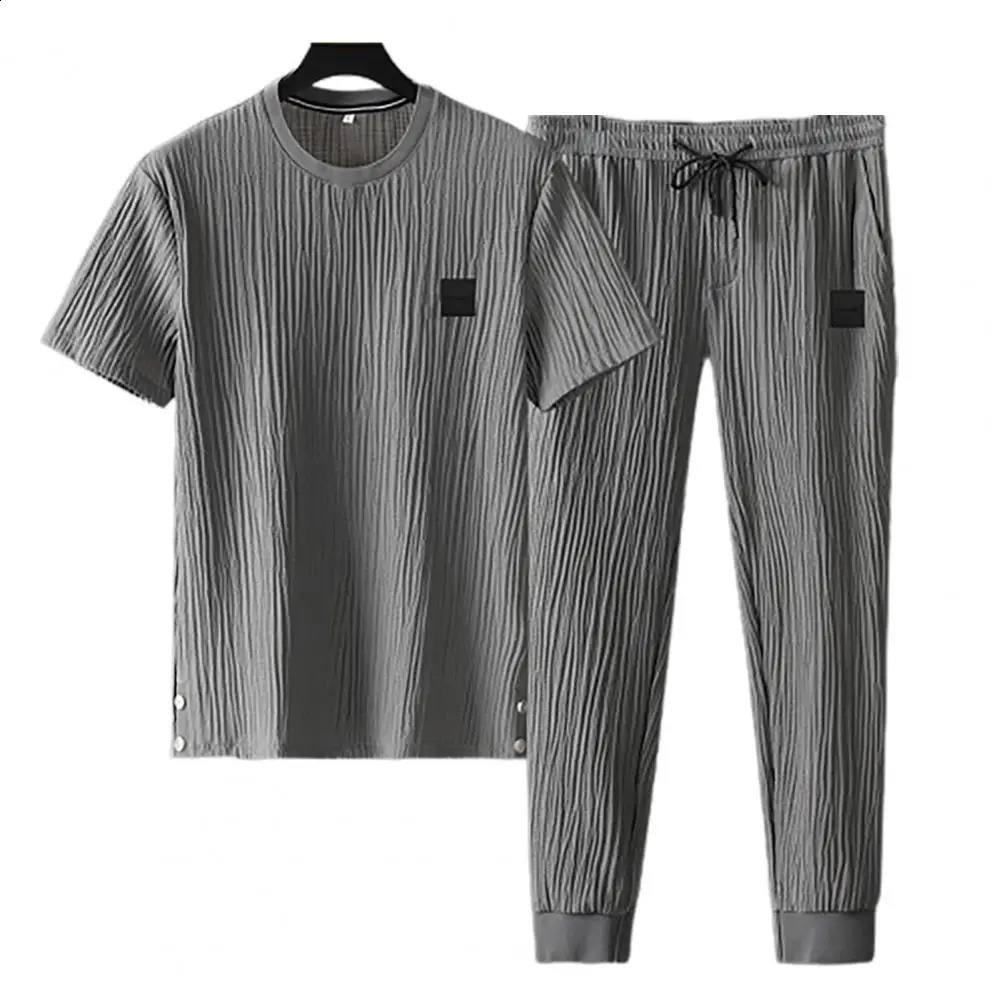 Men Sports Suit Mens Pleated Summer Tracksuit Set Soft Breathable Shirt Pants for Daily Wear Men Tracksuit 240821