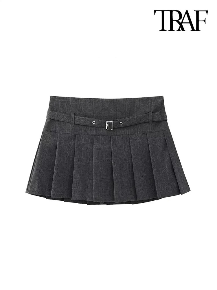 TRAF pleated womens sprint with belt side zipper mid waist fashionable w240816