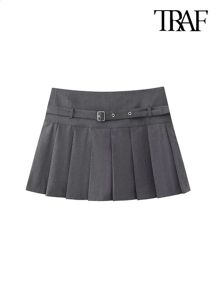 TRAF pleated womens sprint with belt side zipper mid waist fashionable w240816