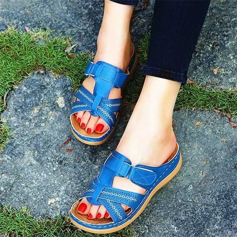 2024 Summer Women Wedge Sandals Premium Orthopedic Open Toe Sandals Vintage Anti-slip Leather Casual Female Platform Retro Shoes CI240806