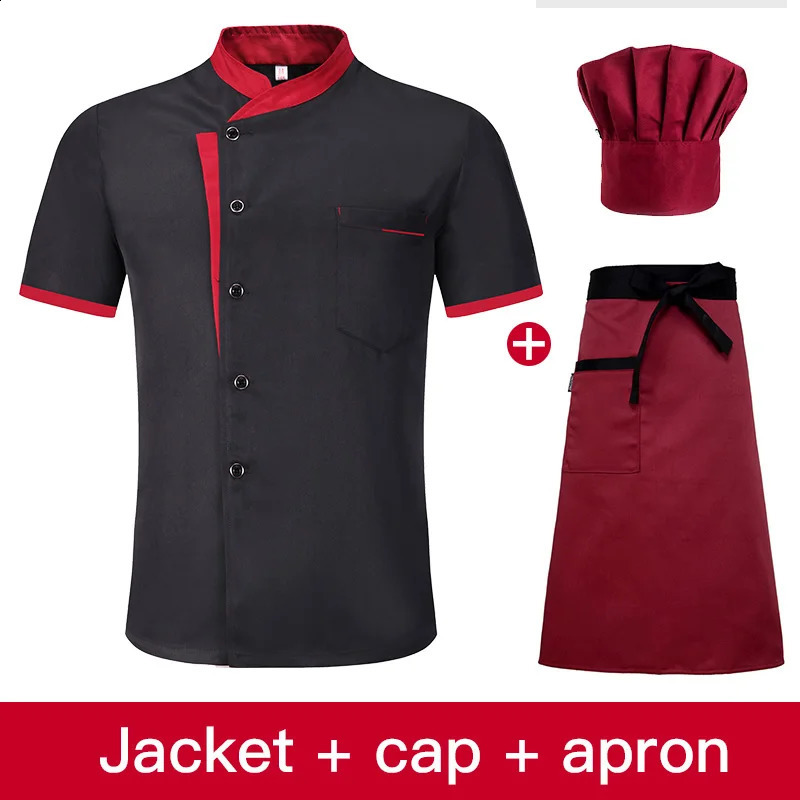 Summer Chefs Short Sleeve Set Restaurant el Kitchen Workwear Men Breathable Thin Chef Jacket Apron chef coat with hat Women 240816CJ
