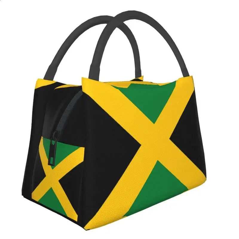 Jamaican Flag Thermal Insulated Lunch Bag Women Patriotism Resuable Lunch Tote for Office Outdoor Storage Meal Food Box 240816