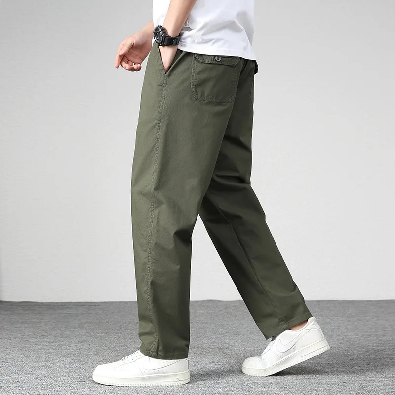 Mens casual cargo cotton pants mens pocket loose straight autumn clothing jogging sports work clothes 240816